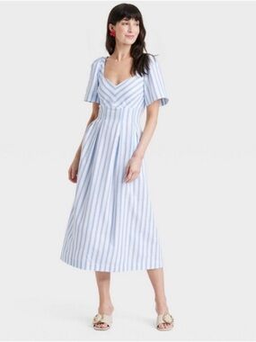 Target A New Day puff sleeve blue white stripe dress
